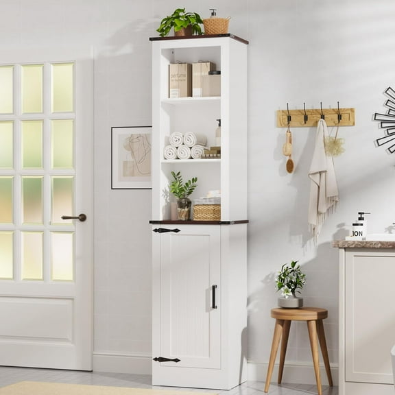 DIYART 71" Tall Bathroom Cabinet, Farmhouse Storage Cabinet with Adjustable Shelves, Narrow Linen Cabinet for Bathroom, Laundry, and, Living Room, White