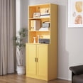 thumbnail image 1 of DIYART 75" Tall Bookcase with Doors, 5 Tier Large Bookshelf with Cabinet, Standing Wood Display Book Shelf for Living Room, Office, Library, Oak, 1 of 7