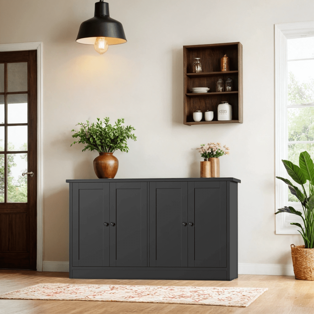 DIYART Black Buffet Storage Cabinet with 4 Door, 49" W Coffee Bar ...