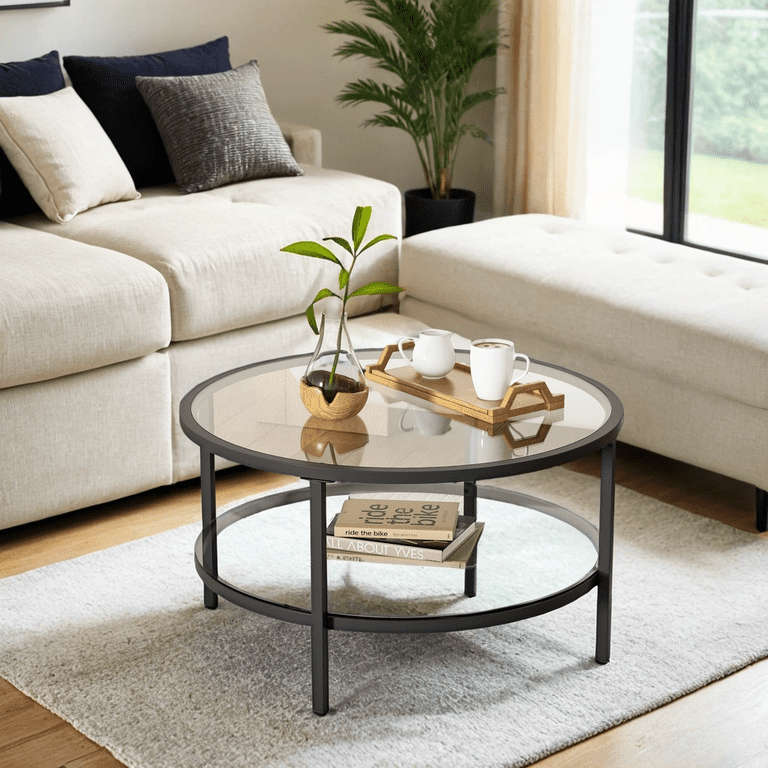 DIYART, Black Glass Coffee Table, 29.5