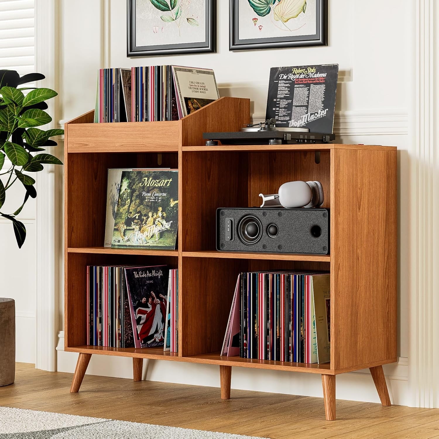 DIYART Large Record Player Stand with Power Outlet, Vinyl Record ...