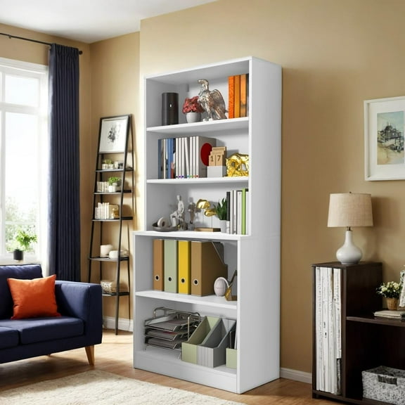 DIYART White 71" Tall Bookcase, 5 Tier Large Bookshelf, Standing Wood Display Book Shelf for Living Room, Office, Library