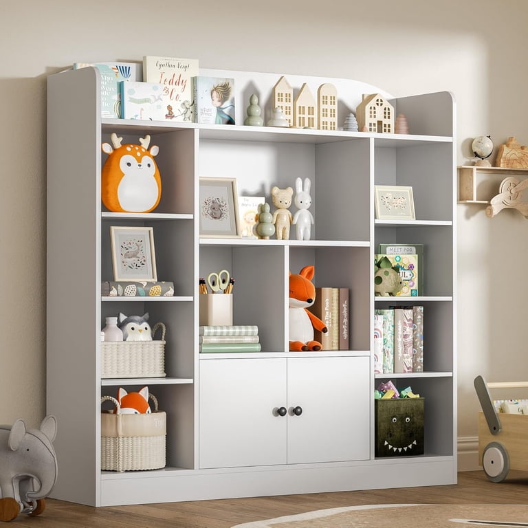VEVOR 5-Cubby Kids Toy Storage Organizer With Bookshelf - White Wood Cabinet For Playroom, Nursery