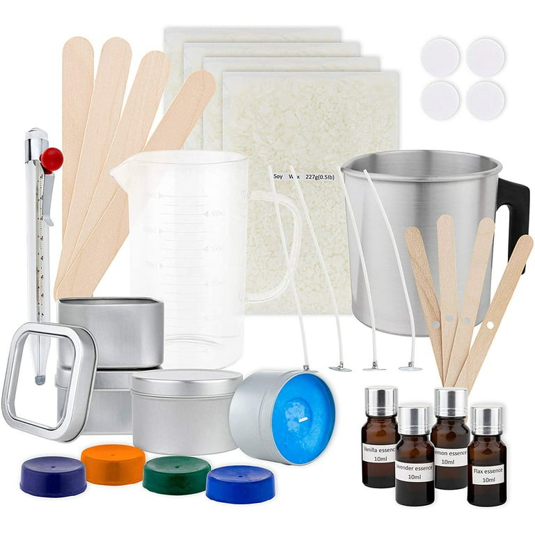 DIYARTZ DIY Candle Making Kit Supplies Makes Four Scented Soy Candles  Includes Wax, Tins, Wicks, Pouring Pitchers, Fragrances, Dyes, Stirring  Sticks