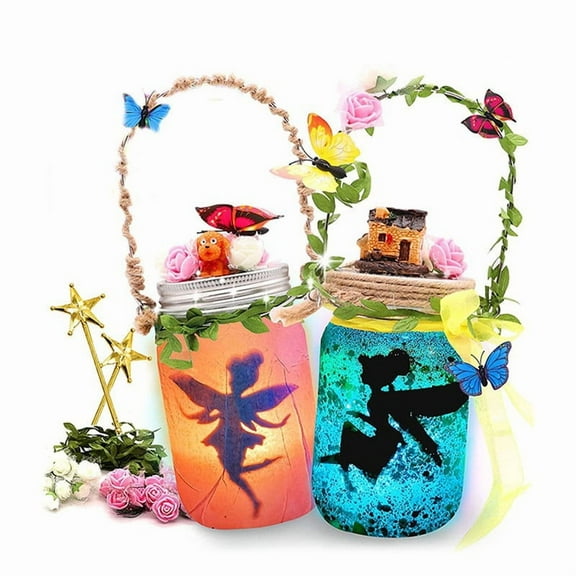 DIYCT 2pcs Fairy Lantern Craft Kit w/Remote Control, LED Fairy Lights, Flowers, Birthday Halloween Gifts for Girls DIY Lantern Night Light, Ages 6up