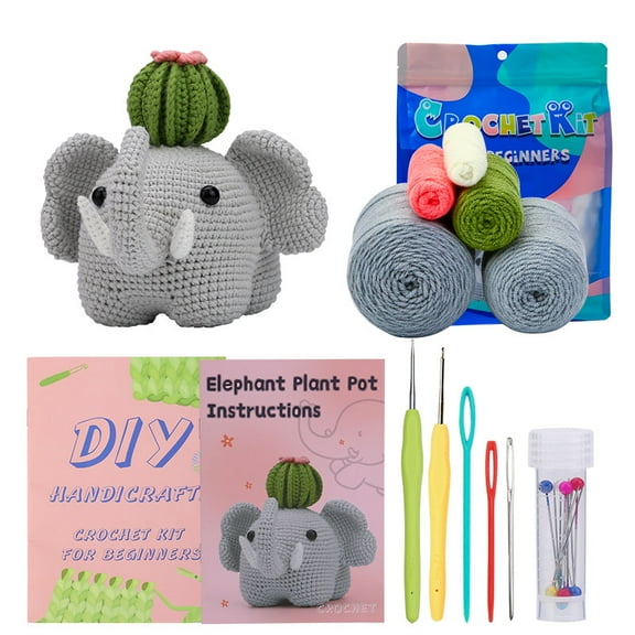 DIYCT Crochet Kit for Beginners - Beginner Crochet Kit for Adults Kids Gift - Complete Crochet Kits with Step by Step Video Tutorials, Easy Learn to Crochet Stuffed Animals Knitting Kit(Elephant)