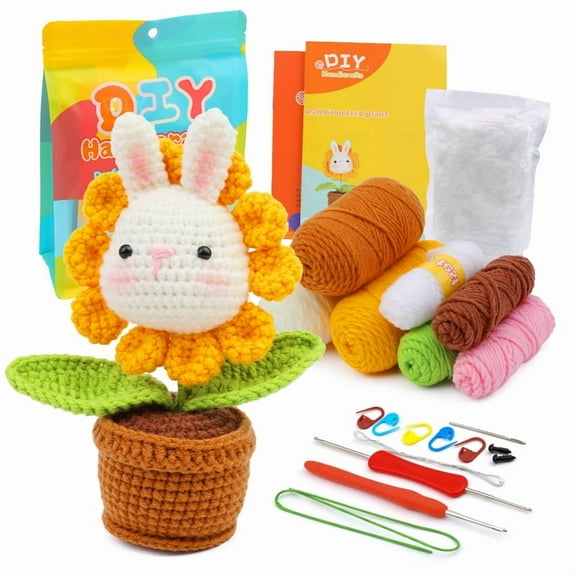DIYCT Crochet Kit for Beginners - Beginner Crochet Kit for Adults Kids Gift - Complete Crochet Kits with Step by Step Video Tutorials, Easy Learn to Crochet Stuffed Animals Knitting Kit(Rabbit)