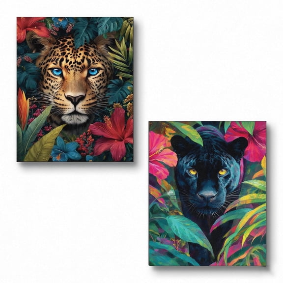 DIYDECORFUN Animal Diamond Painting Kits for Adults, Leopard in Tropical Jungle Full Round DIY 5D Diamond Art Craft for Home Decor Gift 12X16 inch 2 Pack