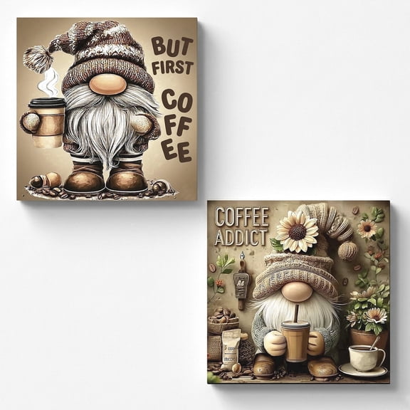 DIYDECORFUN 2 Pack Diamond Painting Kits for Adults,Gnome with Coffee Full Round Diy Diamond Art Craft for Beginners Home Decor Gift 13.8x13.8 inch
