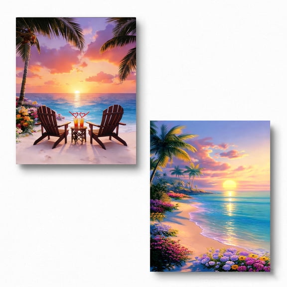 DIYDECORFUN 2-Pack Beach Sunset Diamond Painting Kits,30x40cm Full Round DIY Diamond Art Craft for Home Decor Gift