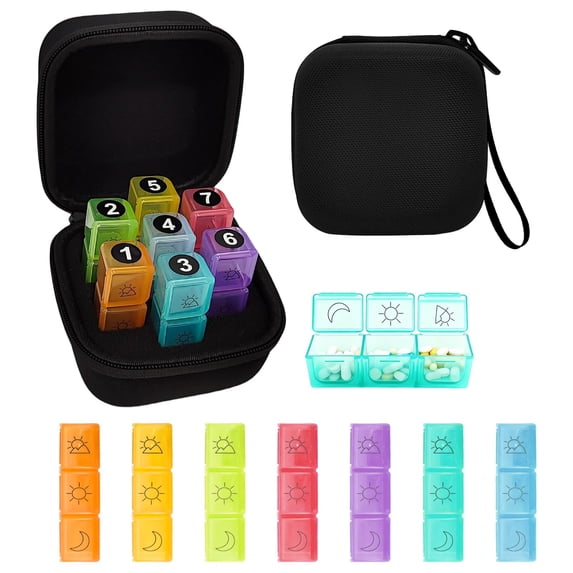 DIYING Portable 7-Day Pill Organizer with Pill Box and Pill Organizer, Black
