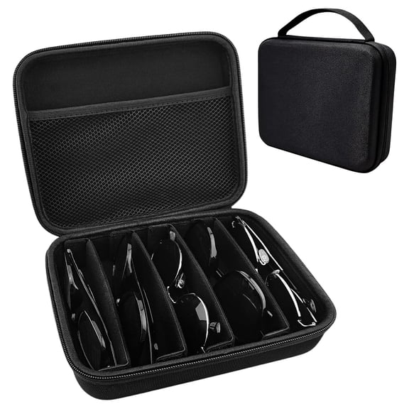 DIYING Travel Sunglasses Organizer Case, Adjustable Slot for Multiple Eyeglasses, Hard Shell Eyewear Box for Men Women (Black)
