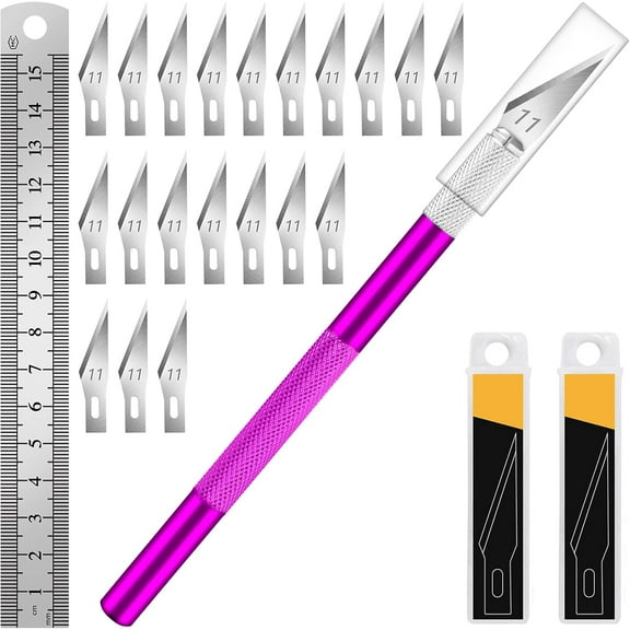 DIYLF Exacto Knife t, Hobby Kit with 20PCS #11 Blades, Precision Knives, Aluminum Handle, 6-Inch Steel Ruler, Craft t for Crafting, DIY, Art, Model Making(Purple)