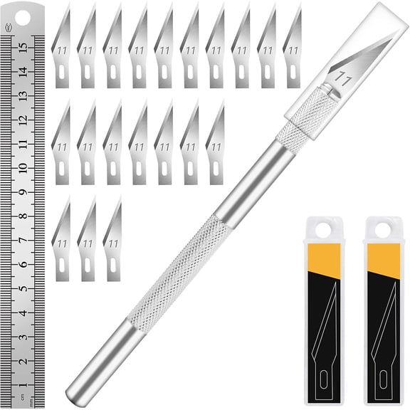 DIYLF Exacto Knife t, Hobby Kit with 20PCS #11 Blades, Precision Knives, Aluminum Handle, 6-Inch Steel Ruler, Craft t for Crafting, DIY, Art, Model Making(Silver)