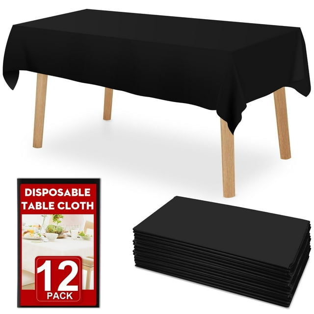 DIYMAG 12 Pack Black Plastic Table Cover, 54 Inch x 108 Inch Rectangle