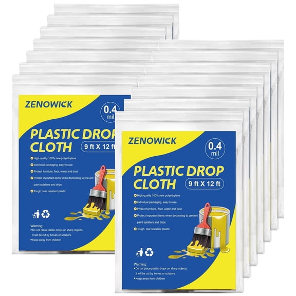 DIYMAG 12 Pack Plastic Drop Cloth, 9x12 Ft Plastic Sheeting for Painting, Dust-Proof Tear-Resistant Painters Plastic Tarp Cloth for Furniture Floor Sofa Protector Cover Durable & Thick
