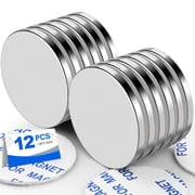 DIYMAG 12 Pcs Disc Magnets with Double-Sided Adhesive, Neodymium Disc Magnet for Fridge, DIY, Building, Scientific, Craft, and Office Magnets, 1.26 inch D x 1/8 inch H - 12 Packs