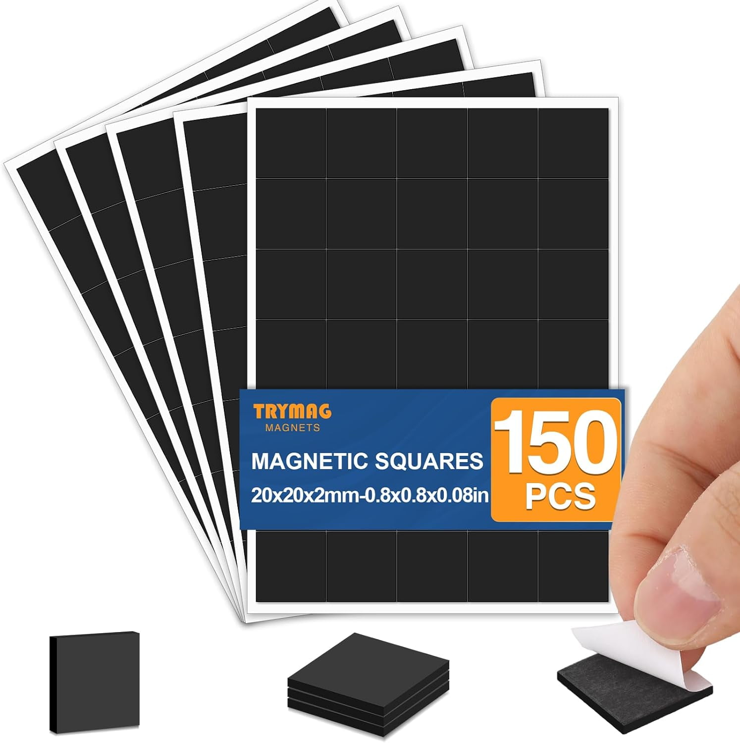 DIYMAG 150Pcs Self Adhesive Magnets Squares, Sticky Magnetic Sheets for ...