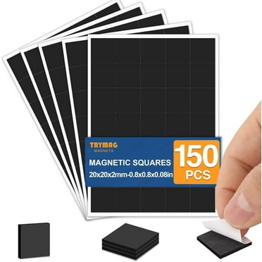 DIYMAG 150Pcs Self Adhesive Magnets Squares, Flexible Sticky Magnetic Sheets Strips Tapes (Each 20x20x2mm) Peel and Sticky Magnet Squares for Crafts, Office, DIY Projects