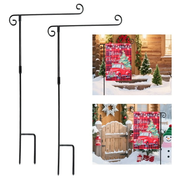 DIYMAG 2 Pack Garden Flag Stand Holder Pole,Premium Powder-Coated Weather-Proof Metal Paint Yard Flag Stand with Tiger Clip and Spring Stoppers,House Flag Pole Holder for Outdoor Garden Lawn