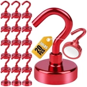 DIYMAG 20 Pack Magnetic Hooks, 30Lbs Heavy Duty Cruise Magnet Hooks for Fridge, Classroom, Cabins, Grill, Kitchen, Garage, Workplace and Office Red