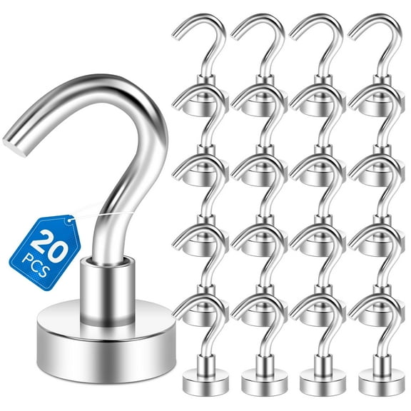 DIYMAG 20 Pcs Magnetic Hooks, 30lbs+ Heavy Duty Strong Magnet Hooks for Cruise Cabin, Refrigerator, Classroom, Magnetic Metal Hooks for Grill (Sliver)