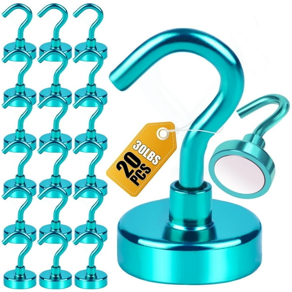 DIYMAG 20 Pcs Magnetic Hooks, 30lbs+ Heavy Duty Strong Magnet Hooks for Cruise Cabin, Refrigerator, Classroom, Magnetic Metal Hooks for Grill (Green)