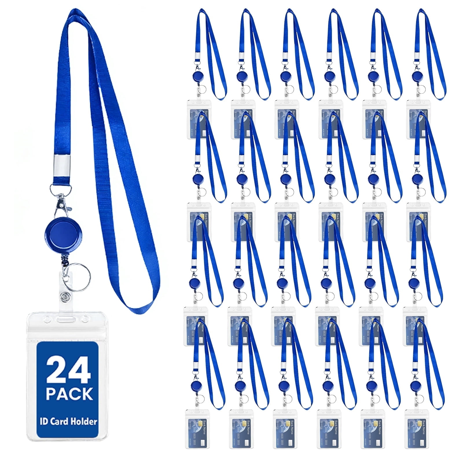 DIYMAG 24 Pcs ID Badges Holder with Clip & 25in Retractable Lanyards, Clear ID Card Holder(Bule)