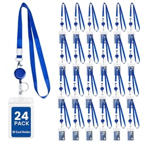 DIYMAG 24 Pcs ID Badges Holder with Clip & 25in Retractable Lanyards, Clear ID Card Holder(Bule)