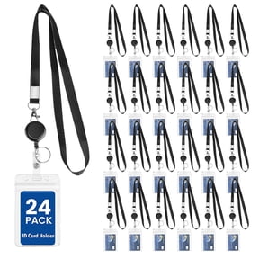 DIYMAG24 Pcs ID Badges Holder, Clear ID Card Holder with Clip & 25in Retractable Lanyards for Office/School(Black)