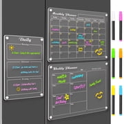 DIYMAG 3 Pack Magnetic Calendar for Refrigerator, Magnetic Planning Board for Fridge, Acrylic Dry Erase Refrigerator Calendar with 6 Highlight Clear