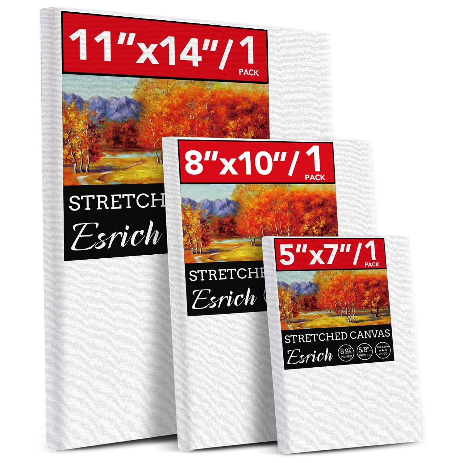 Koseibal 15 Pack Stretched Canvases For Painting - Assorted Sizes (5x7 To 12x16 Inches), Acid-Free Primed Cotton