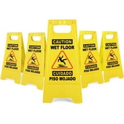 DIYMAG 5 Pack Caution Wet Floor Sign, Foldable Sturdy Bilingual Double-Sided Safety Warning Signs for Commercial Use, Pool, 24 Inches, Yellow