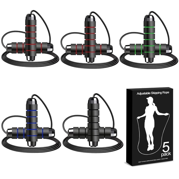 DIYMAG 5 Pcs Jump Rope, Adjustable Skipping Rope with Soft Foam Handles, Tangle-Free Jump Rope for Women, Men, Kids