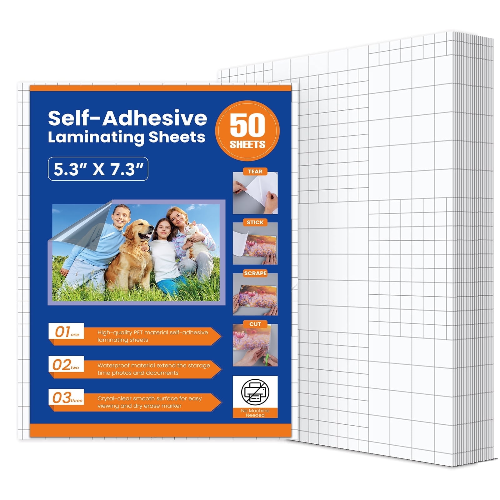 DIYMAG 50 Sheets Self-Adhesive Laminating Sheets , 5.3 x 7.3 Inch Laminating Sheets for Photos/Documents/Paintings, (No Machine Needed, Clear)