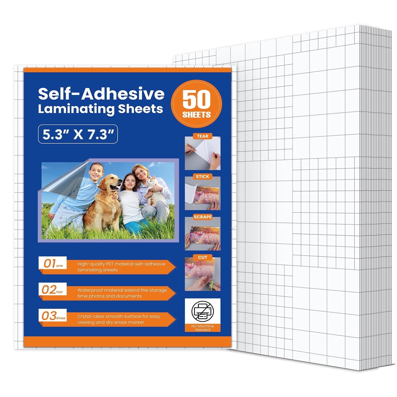 DIYMAG 50 Sheets Self-Adhesive Laminating Sheets , 5.3 x 7.3 Inch Laminating Sheets for Photos/Documents/Paintings, (No Machine Needed, Clear)