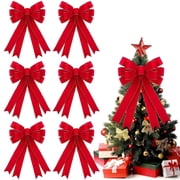 DIYMAG 6 Pcs Red Bow, 16 x 24in Large Red Velvet Bow for Christmas Tree Topper Bow with Glitter Gold Edge for Home Front Door Decor