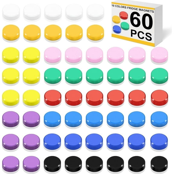 DIYMAG 60Pcs Fridge Magnet 10 Colors Refrigerator Magnets, Colorful Locker Magnets Small Round Decorative Magnets for White Board Kitchen Office, Classroom