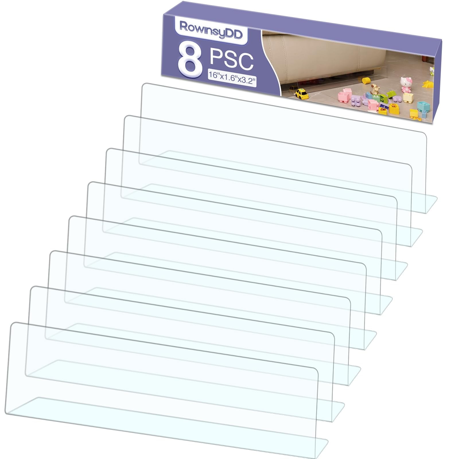DIYMAG 8 Pack Clear Toy Blockers for Furniture, 16" L x 3.2" H Under
