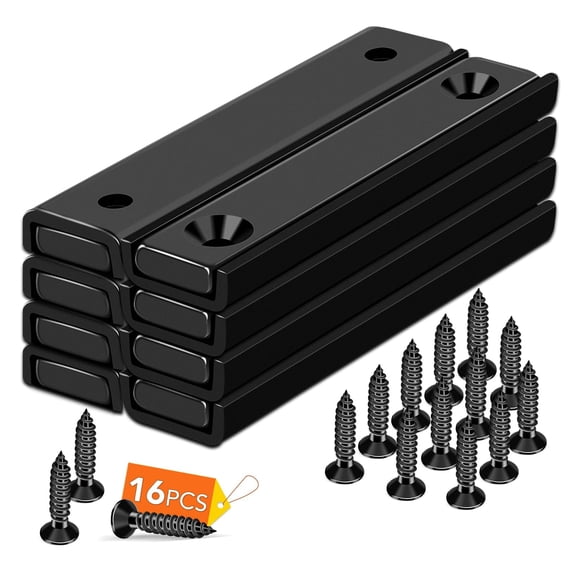 DIYMAG 8 Pcs Neodymium Rectangular Pot Magnets with Counter Bore, Countersunk Hole Magnets with Mounting Screws - 60x13.5x5mm(Black)