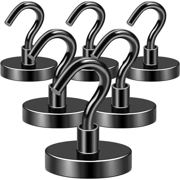 DIYMAG Black Magnetic Hooks, 150 LB Heavy Duty Strong Magnet with Hooks, Strong Rare Earth Neodymium Magnet Hooks for Hanging, Magnetic Hanger for Curtain, Home, Kitchen, Workplace, 6 Packs