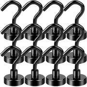 DIYMAG Black Magnetic Hooks, 25Lbs Strong Magnetic Hooks Heavy Duty with Epoxy Coating for Refrigerator, Magnetic Cruise Hooks for Hanging, Classroom, Office, and Kitchen - Pack of 12
