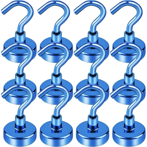 DIYMAG Cruise Essentials, 28lbs Cruise Door Magnets, Blue Magnetic Hooks for Cruise Cabins, Magnetic Hooks for Hanging, Refrigerator, -12 Pack