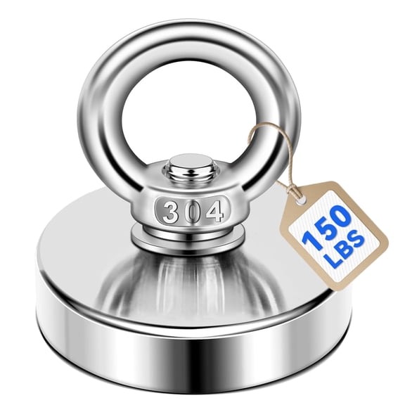 DIYMAG Fishing Magnets, 150 Lbs(68 KG) Pulling Force Rare Earth Magnet with Countersunk Hole Eyebolt Diameter 1.41 inch(36 mm) for Retrieving in River and Magnetic