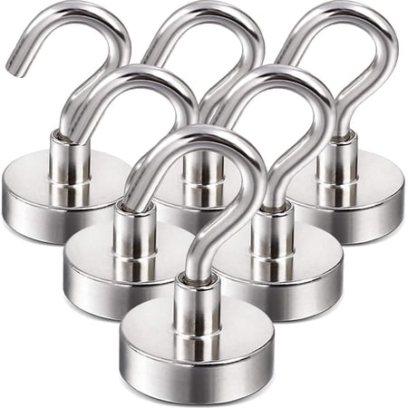 DIYMAG Magnetic Hooks, 25Lbs Strong Heavy Duty Cruise Magnet S-Hooks for Classroom, Fridge, Hanging, Cabins, Grill, Kitchen, Garage, Workplace and Office etc, (6 Pack-Silver),Screw in Hooks