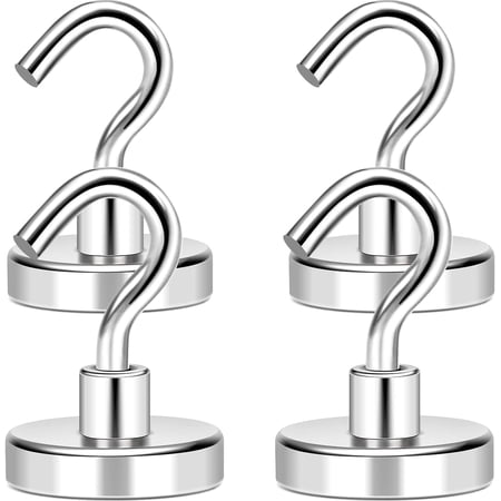 DIYMAG Magnetic Hooks, 80Lbs+ Heavy Duty Magnetic Hooks for Cruise Cabins, Neodymium Hanging Hooks Strong Magnets with Hook for Fridge, Magnetic Hanger for Grill, Toolbox, Storage, 4 Pack
