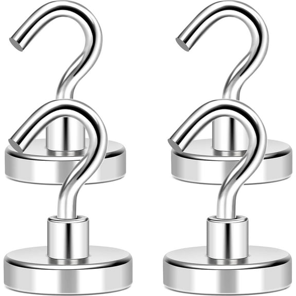 DIYMAG Magnetic Hooks, 80Lbs+ Heavy Duty Magnetic Hooks for Cruise Cabins, Neodymium Hanging Hooks Strong Magnets with Hook for Fridge, Magnetic Hanger for Grill, Toolbox, Storage, 4 Pack