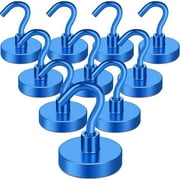 DIYMAG Magnetic Hooks, 80Lbs Strong Neodymium Magnets with Hooks for Cruise, Heavy Duty Earth Magnets Hooks for Refrigerator Hanging, Magnetic Hanger for Cabins, Grill (Blue, 10 Pack)