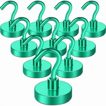 DIYMAG Magnetic Hooks, 80Lbs Strong Neodymium Magnets with Hooks for Cruise, Heavy Duty Earth Magnets Hooks for Refrigerator Hanging, Magnetic Hanger for Cabins, Grill (Green, 10 Pack)
