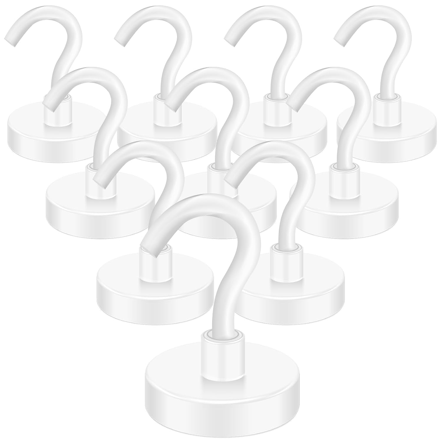 DIYMAG Magnetic Hooks Heavy Duty, 80Lbs Strong Magnets with Hooks for Cruise, Super Neodymium Earth Magnets Hooks for Refrigerator Hanging, Magnetic Hanger for Cabins, Grill (White, 10 Pack)